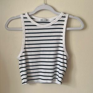 NWOT Zara Navy White Stripe Crop Tank Top Sz L